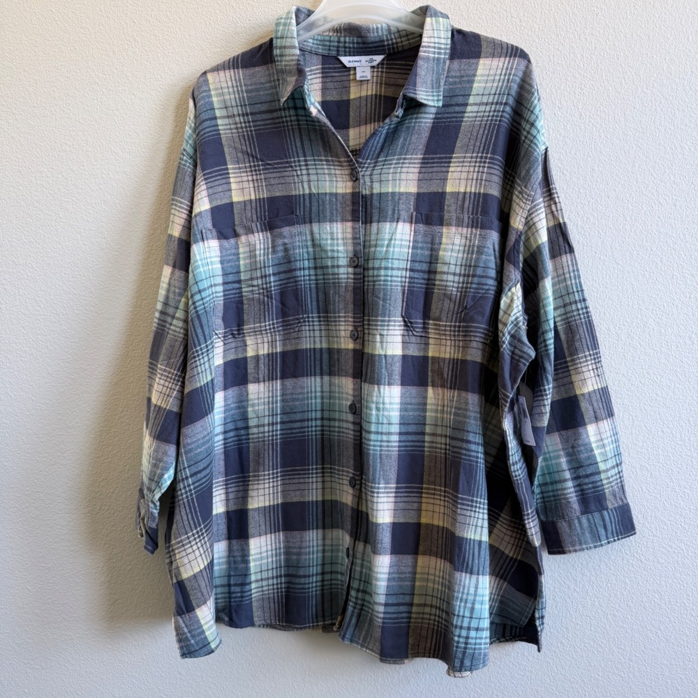 Old Navy Boyfriend Shirt 4X Plaid Cotton Flannel Button Down Long Sleeve NWT